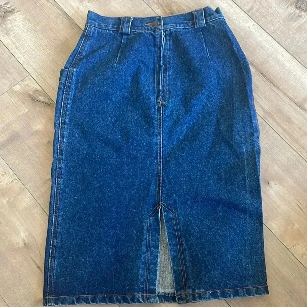 Vintage Y2K Jordache MIDI Denim Skirt Front Slit Sz 9/10